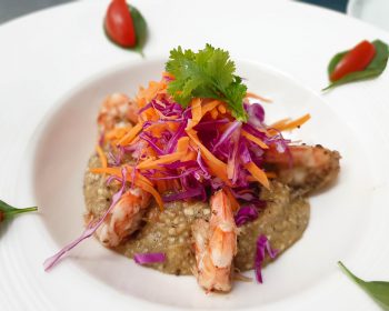 Aubergine med tigerrejer